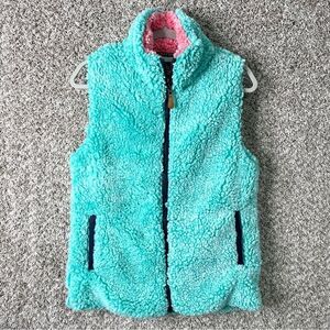 Simply Southern Vest Women’s Medium Aqua Blue Sherpa Fleece Zip Up Teddy